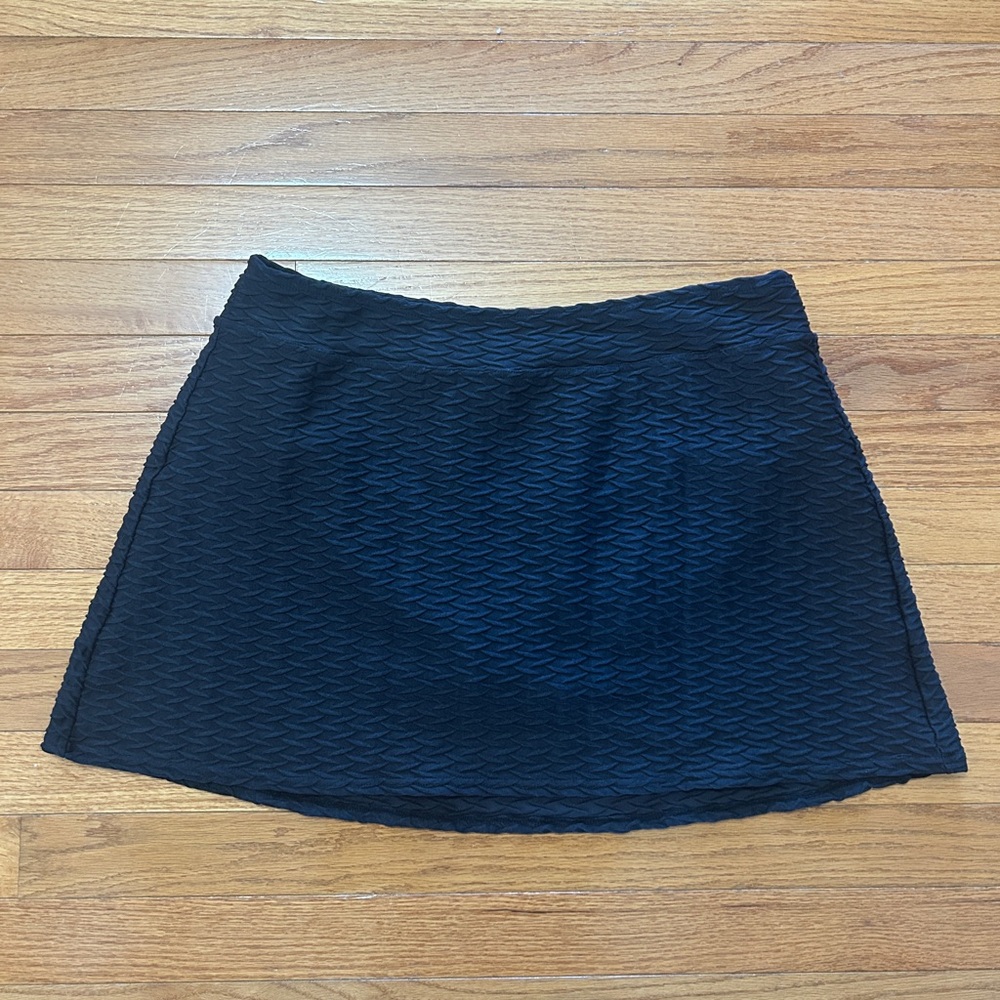 Lands End Swim Skirt Womens 14 Black Textured Swimwear Skort Built-in Briefs
